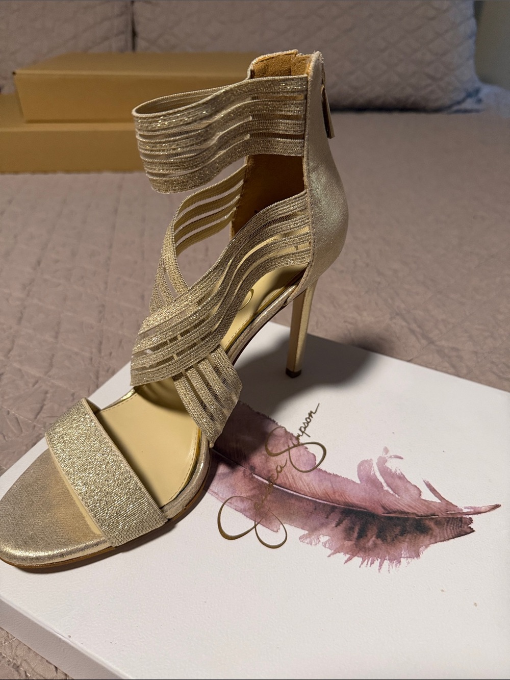 Jessica Simpson Glitter Champagne Strappy High Heel Sandal